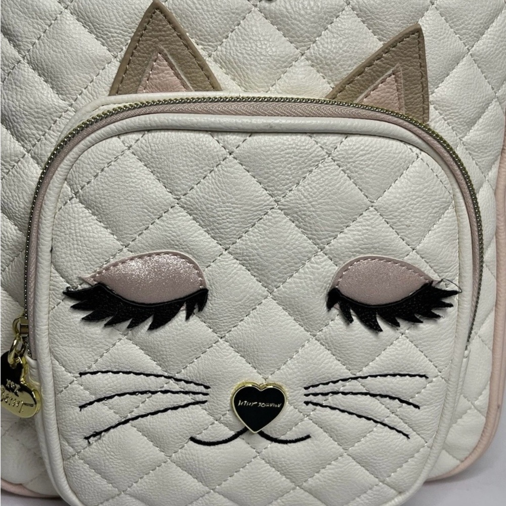 Betsey Johnson Pink White Quilted Cat‎ Heart Small Backpack - Picture 6 of 10